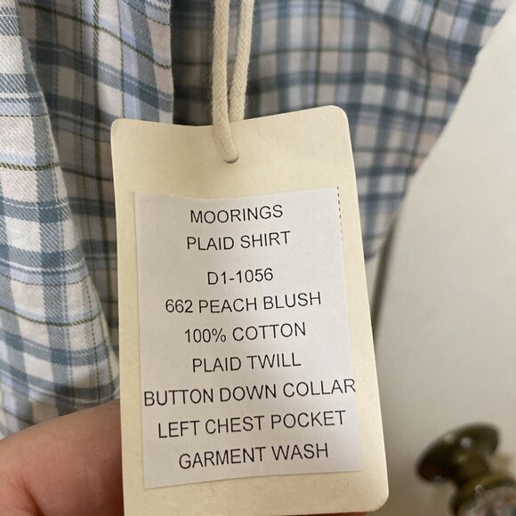 Duck Head Plaid Twill 662 Peach Blush Button Down Medium Shirt Blue Pink NWOT - Picture 5 of 7